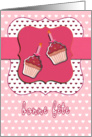 happy birthday in French Canadian, French birthday card, cupcake with candle, pink card