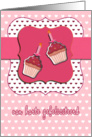 happy birthday in Dutch, cupcake with candle, pink card
