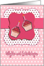 happy birthday in Danish, cupcake with candle, pink card