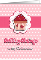 birthday blessings to my godmother, cupcake, 3-d-heart effect, pink card