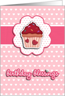 birthday blessings, christian birthday card,cupcake, 3-d-heart effect, pink card