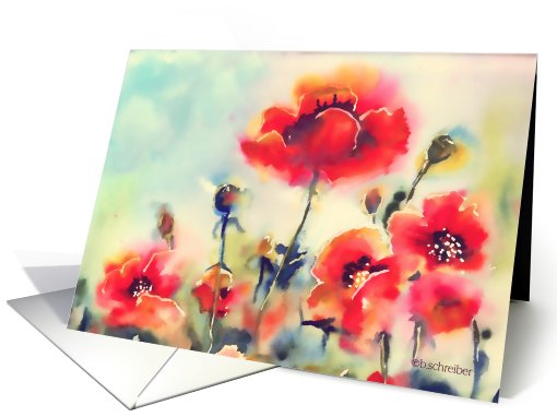red poppies, watercolor painting card (737995)