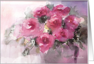 red pink roses, watercolor painting, card