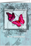 happy birthday to my goddaughter, pink butterflies and swirls card