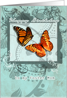 happy birthday to my foster mom, orange butterflies and swirls card