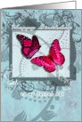 happy birthday to my secret pal, birthday card, pink butterflies and swirls card