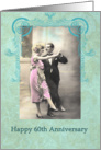 happy 60th wedding anniversary, vintage dancing couple, pink and turquoise card