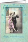 happy 17th wedding anniversary, vintage dancing couple, pink and turquoise card