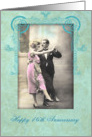 happy 16th wedding anniversary, vintage dancing couple, pink and turquoise card