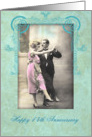 happy 14th wedding anniversary, vintage dancing couple, pink and turquoise card