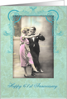 happy 61st wedding anniversary, vintage dancing couple, pink and turquoise card