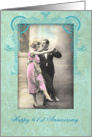 happy 61st wedding anniversary, vintage dancing couple, pink and turquoise card
