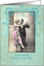 happy wedding anniversary, grandson and wife,vintage dancing couple, pink and turquoise card