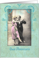 buon anniversario, italian wedding anniversary, vintage dancing couple, pink, turquoise card