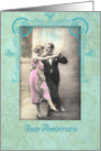 buon anniversario, italian wedding anniversary, vintage dancing couple, pink, turquoise card