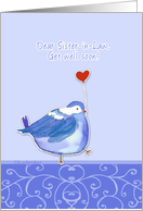 dear sister-in-law, get well soon card, cute bird with heart card