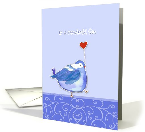 to a wonderful son, happy valentine's day, cute bird with heart card