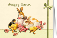 happy easter, vintage bunnies and chicks easter card