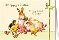 happy easter to my nephew, vintage bunnies and chicks easter card