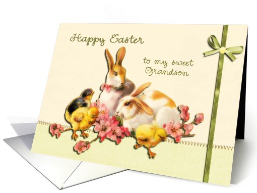 happy easter to my grandson, vintage bunnies and chicks easter card