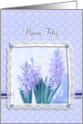 pascoa feliz,happy easter in portuguese, blue crocus flower,3-d-lace effect, card