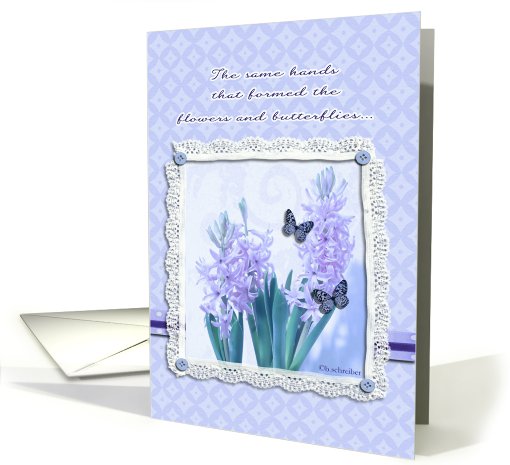 christian encouragement card, blue crocus flower,3-d-lace effect, card