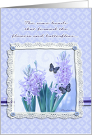 christian encouragement card, blue crocus flower,3-d-lace effect, card