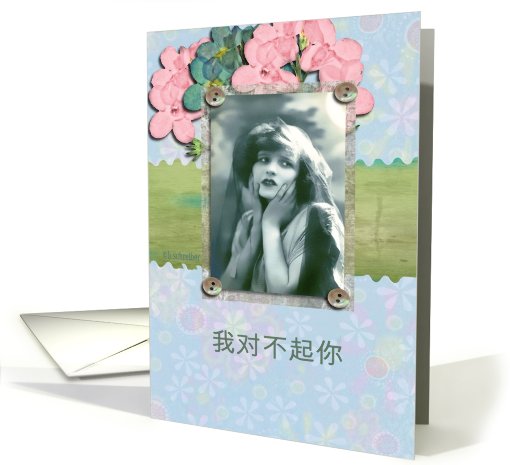 I am sorry in chinese,vintage,flowers card (779342)