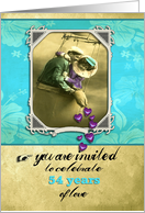 invitation wedding anniversary, 54th, vintage, gold and turqoise card