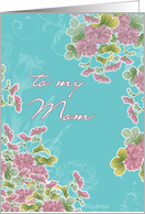 to my mom,from daughter,happy mother’s day, pink chrysanthemum flowers, turqoise card