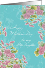 to my step daughter,happy mother’s day, pink chrysanthemum flowers, turqoise card