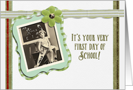 First Day of School, Vintage Girl, Digital ribbon/flower effect card