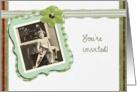 Back to school invitation, vintage girl, green, 3d-ribbon and flower effect card