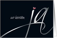 Einladung zur Hochzeit, wedding invitation in German, black, heart card