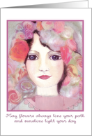 Irish blessing, mixed-media portrait girl with flowers in her hair card