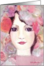 mixed-media portrait girl with flowers in her hair card