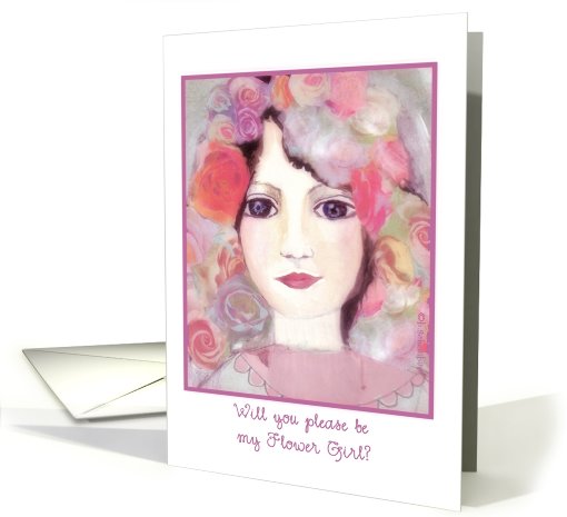 Please be my Flower Girl, mixed-media portrait girl with... (804219)