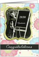 custom date, congratulations college graduate, vintage girl, flowers card