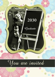 custom date, you are invited, graduation party, vintage girl, flowers