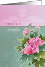 muito obrigado, thank you very much in Portuguese, peonies card