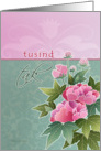 tusind tak , thank you very much in Danish, peonies card