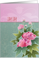 thank you very much in Chinese, peonies card