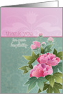 thank you for your hospitality, peonies on pink and green background card