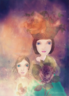 mother and daughter, folkart painting blank card