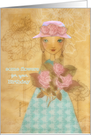 some flowers for your birthday, folkart girl with roses card