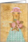 some flowers for your birthday, folkart girl with roses card