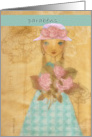 parabns,happy birthday in Portuguese, folkart girl with roses card