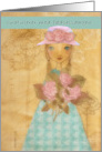 gratulerer med fdselsdagen, happy birthday in Norwegian, folkart girl with roses card