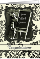 congratulations BA Graduation, vintage girl, damask card