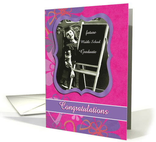 Congratulations Middle School Graduation Vintage Girl Pink Floral card
